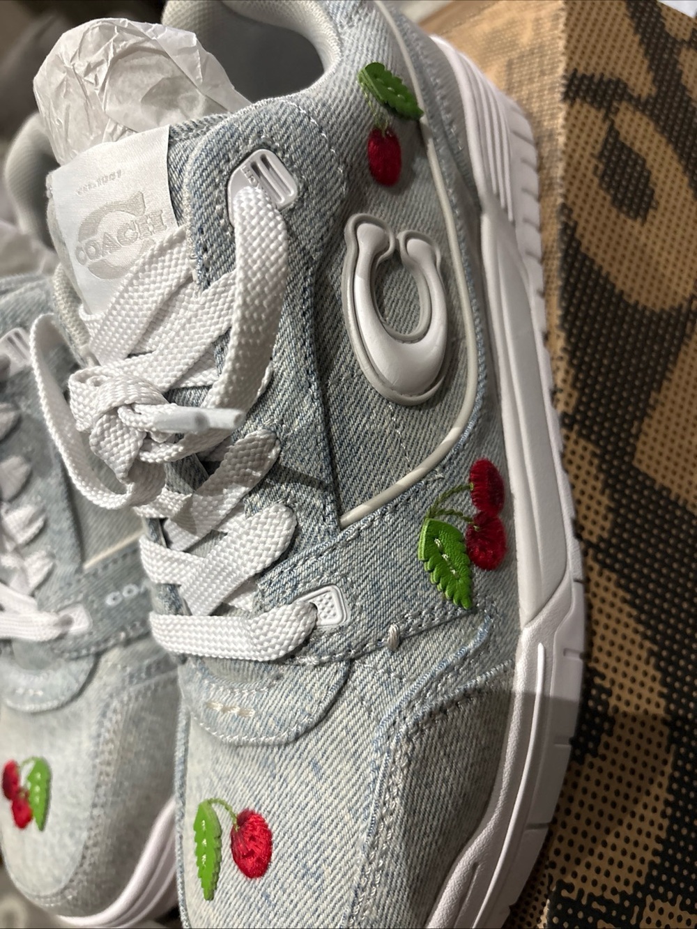 COACH Women's Soho Cherry Charm Ornament Detail Sneakers Denim/Optic White-8 - Picture 7 of 16